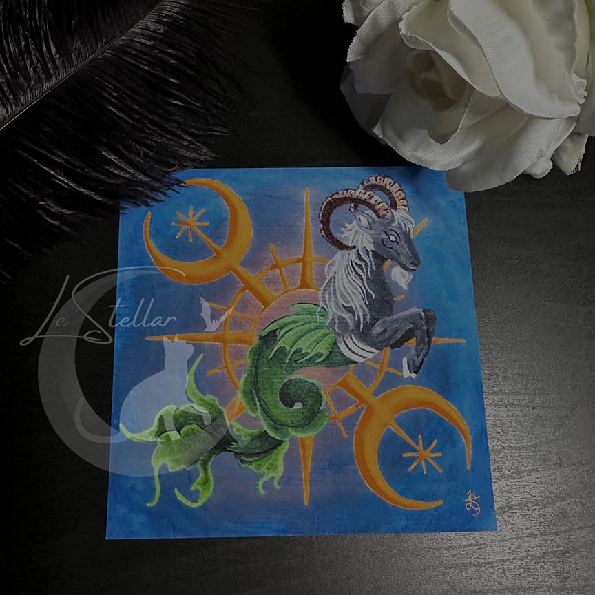 Capricorn Seagoat Print with celestial accents, zodiac series