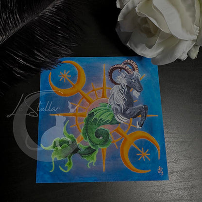 Capricorn Seagoat Print with celestial accents