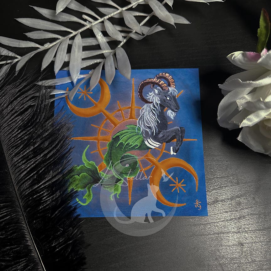 Capricorn Seagoat Print with celestial accents, zodiac series