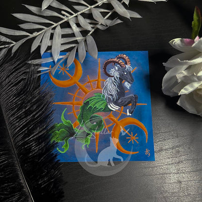 Capricorn Seagoat Print with celestial accents