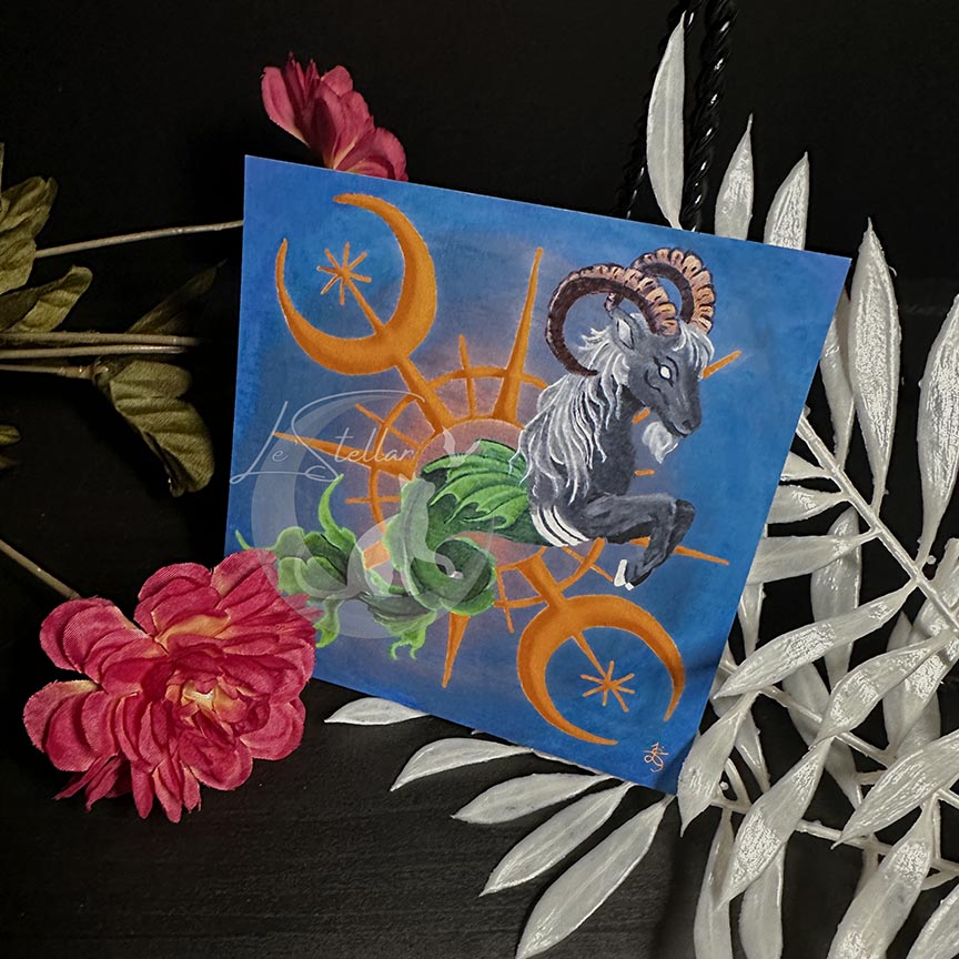 Capricorn Seagoat Print with celestial accents, zodiac series