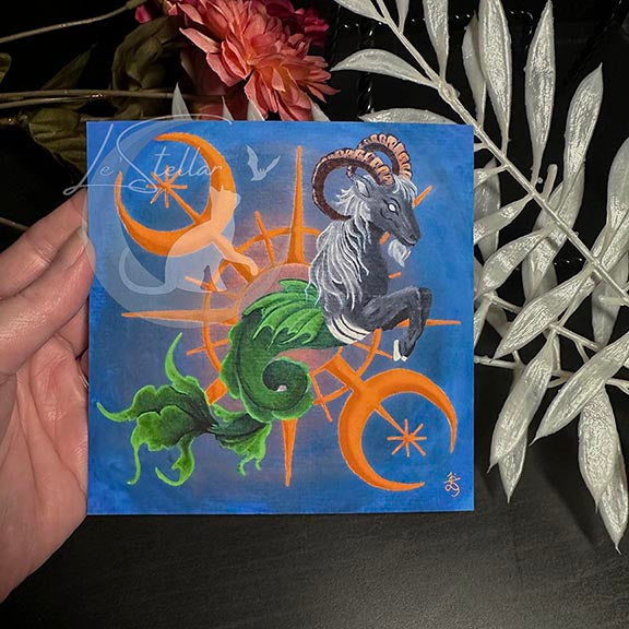 Capricorn Seagoat Print with celestial accents, zodiac series