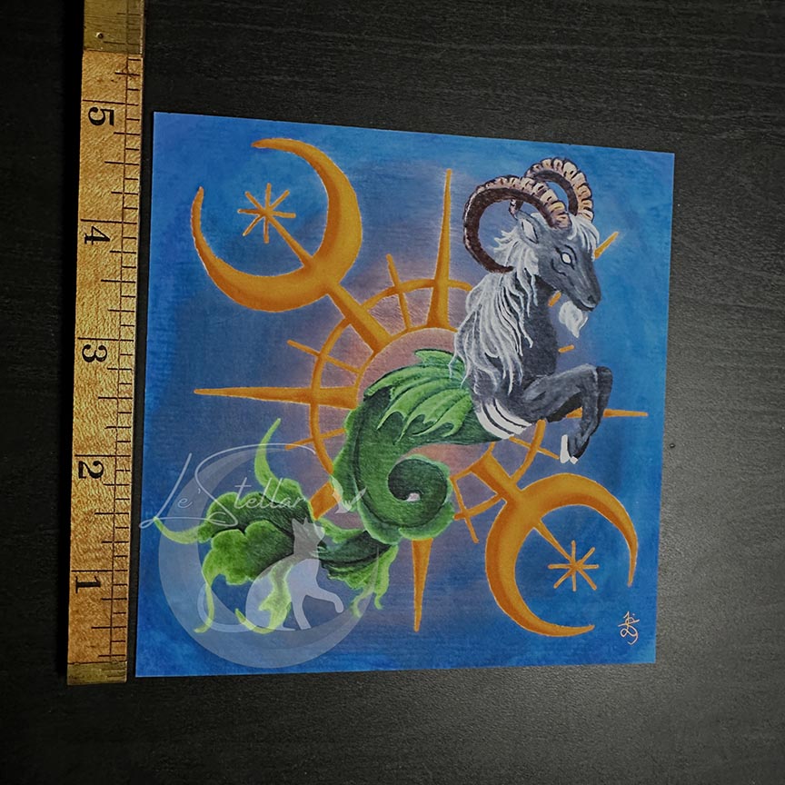 Capricorn Seagoat Print with celestial accents, zodiac series