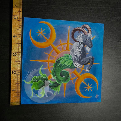 Capricorn Seagoat Print with celestial accents