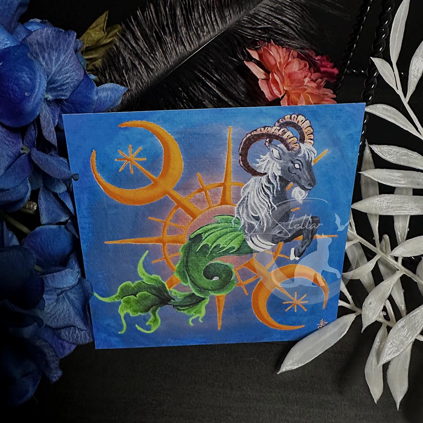 Capricorn Seagoat Print with celestial accents, zodiac series