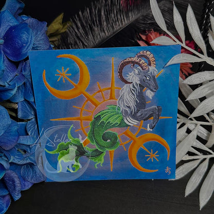 Capricorn Seagoat Print with celestial accents
