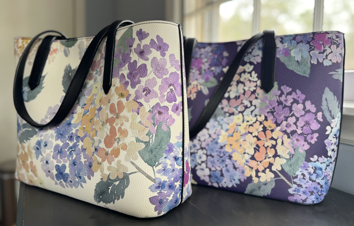 endless hydrangea carryall in vegan leather