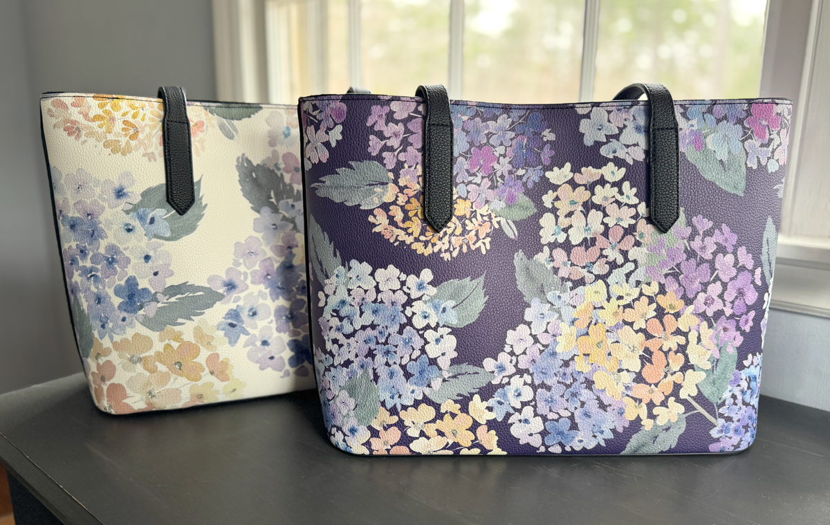 endless hydrangea carryall in vegan leather