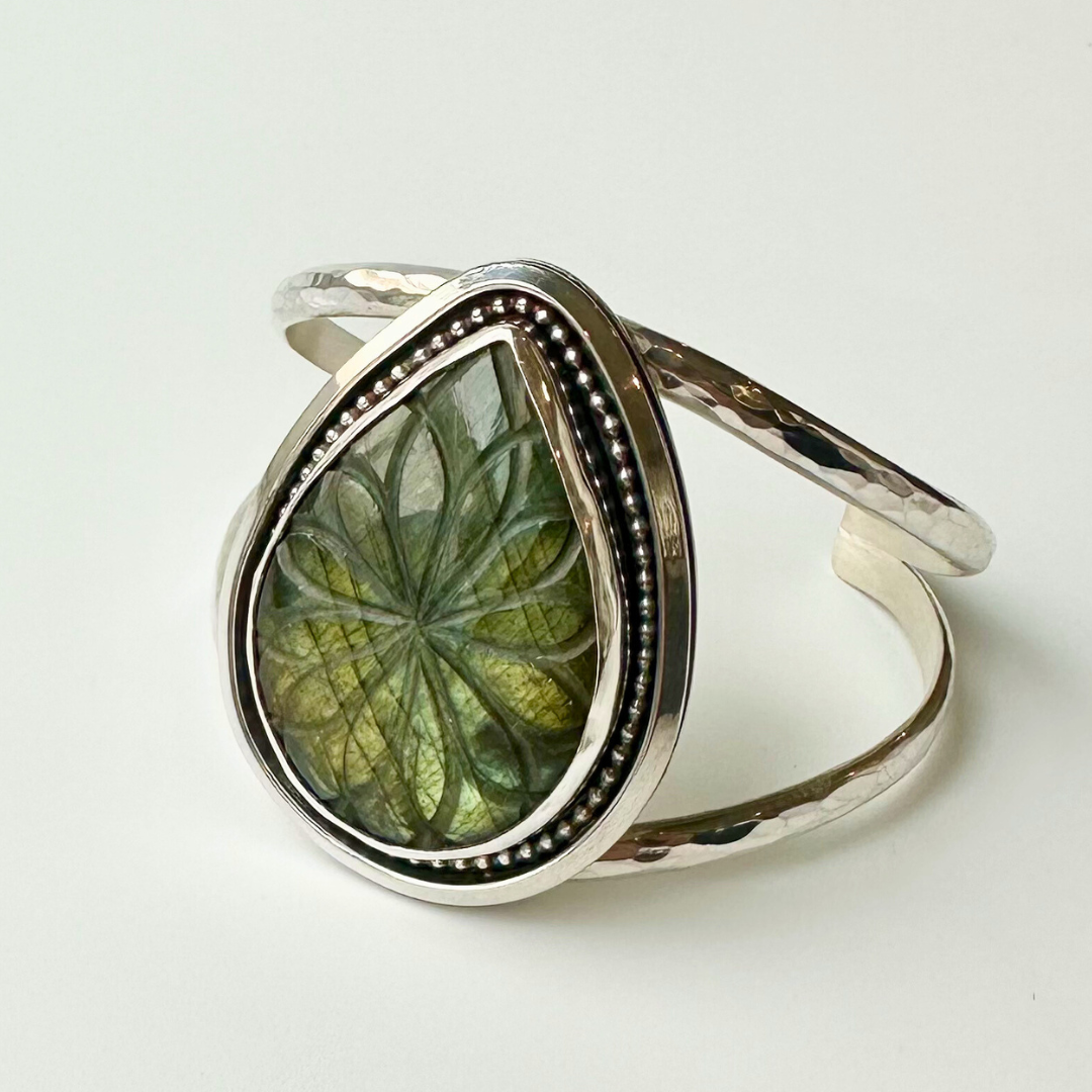 Carved Labradorite Sterling Silver Cuff