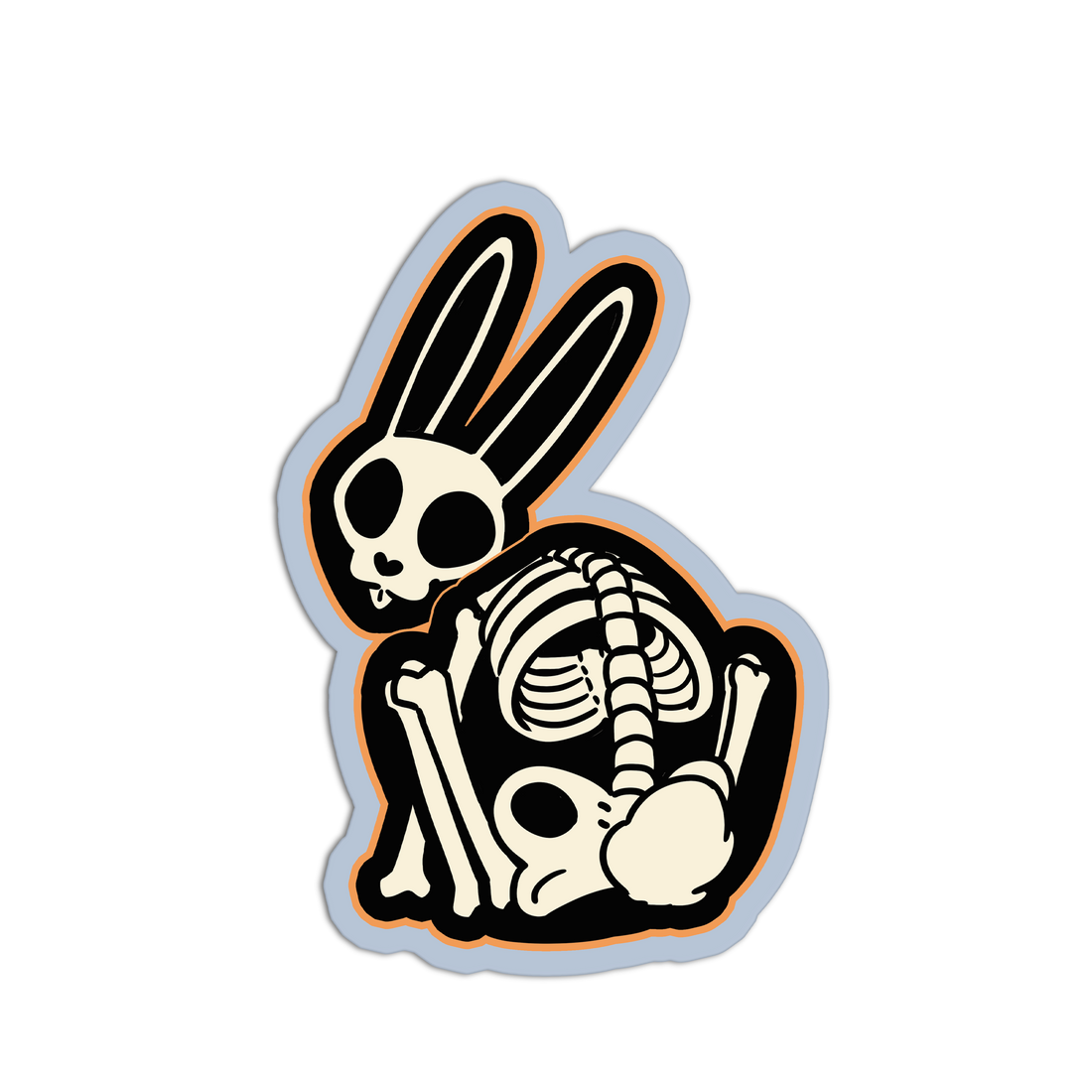 Sticker with skeleton rabbit design on a white background