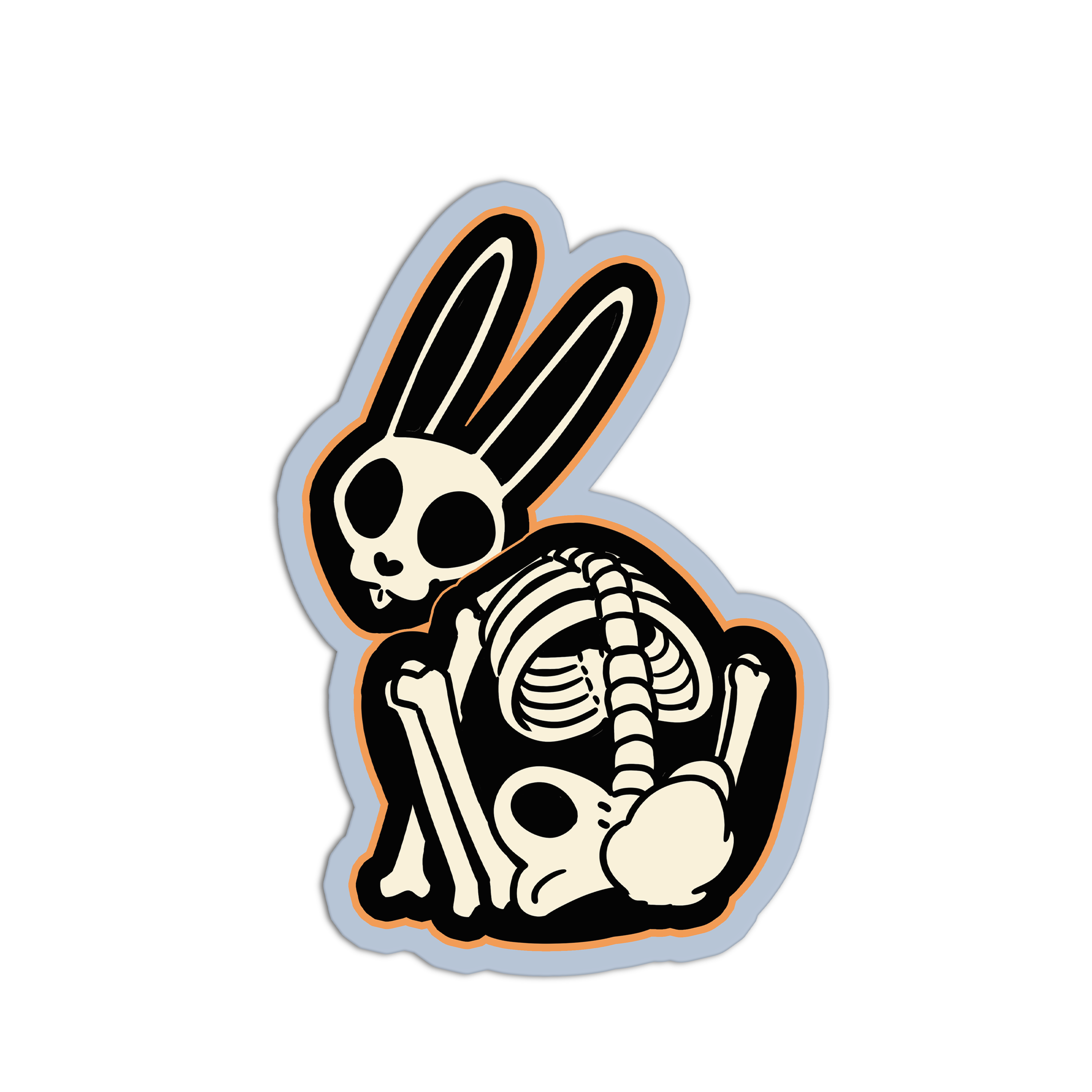Sticker with skeleton rabbit design on a white background