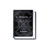A black hardcover book or notebook with white gothic-style text reading &