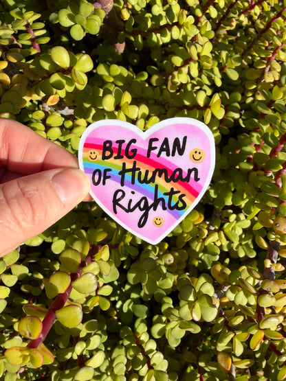 Big Fan of Human Rights Sticker | Rainbow Heart Vinyl Sticker | Pro Equality Pride Sticker 2" or 3"