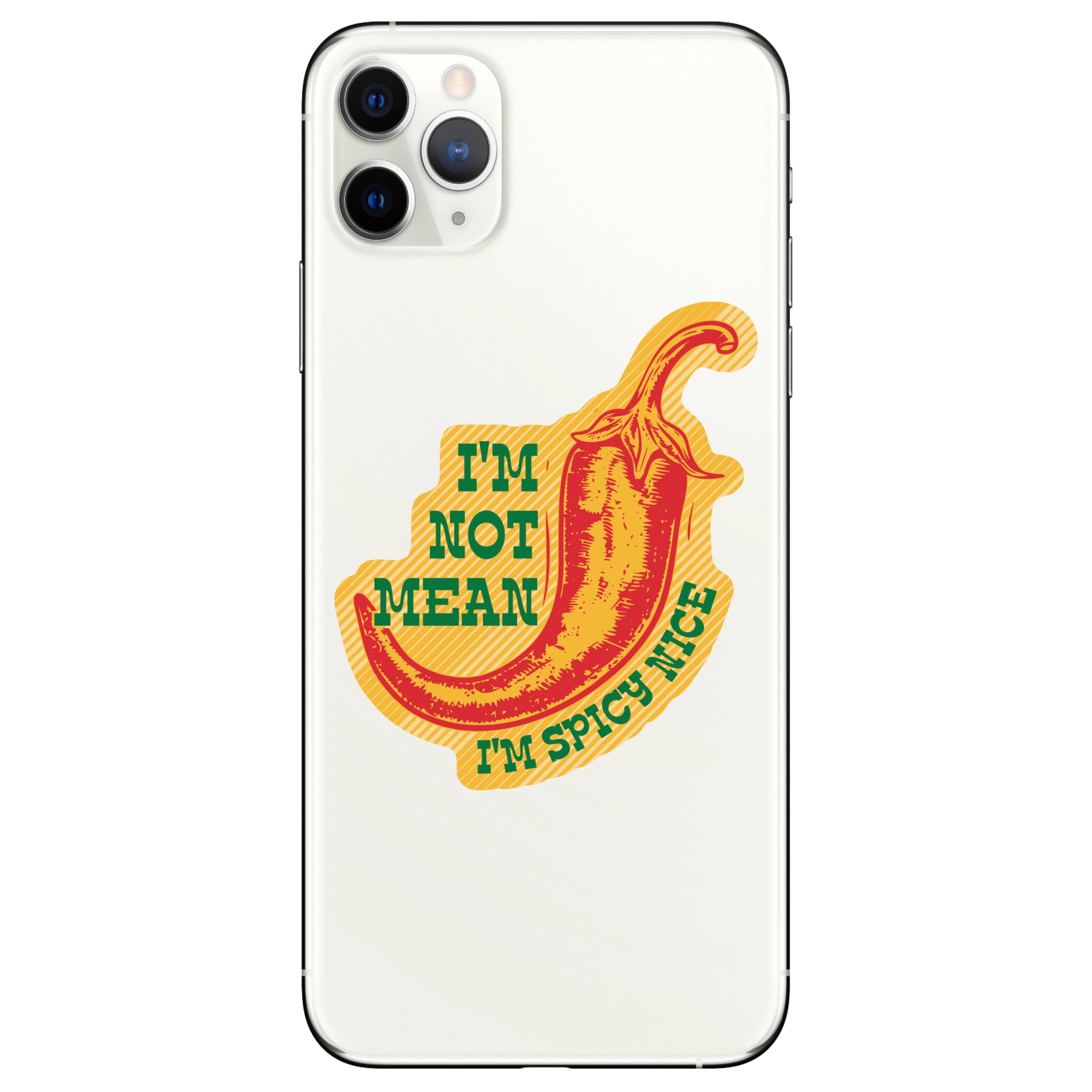 Phone case with a chili pepper design and text on a white background