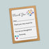The image is a brown frame with a white card inside, containing a message of gratitude.