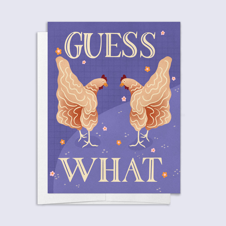 Greeting card with two chickens and text &