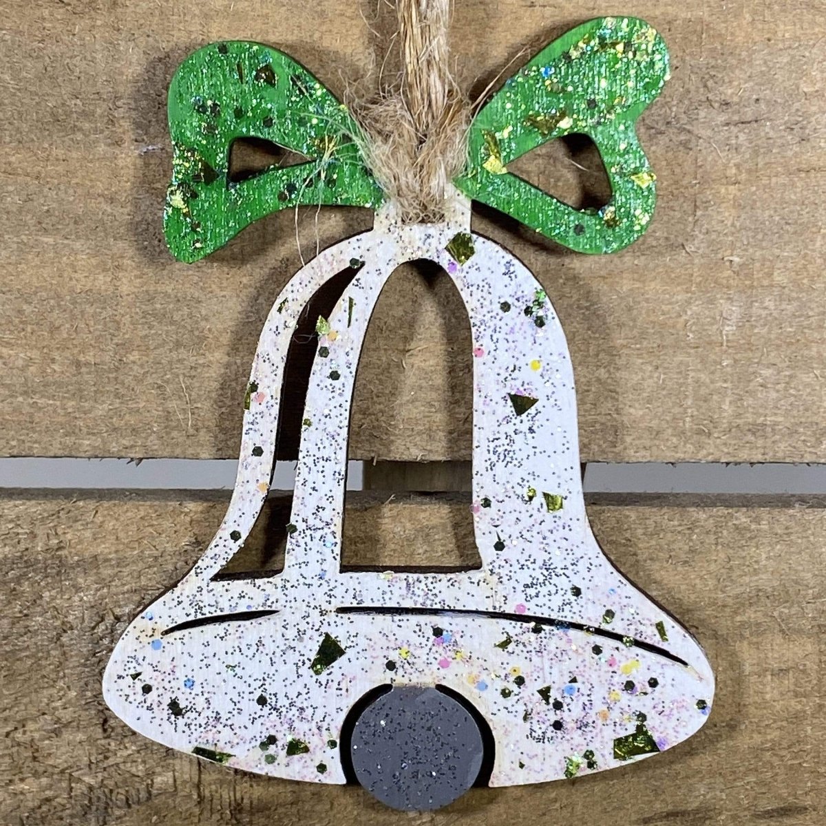 Christmas Bell Wooden Christmas Ornaments - Green/ White Glitter - Cate&