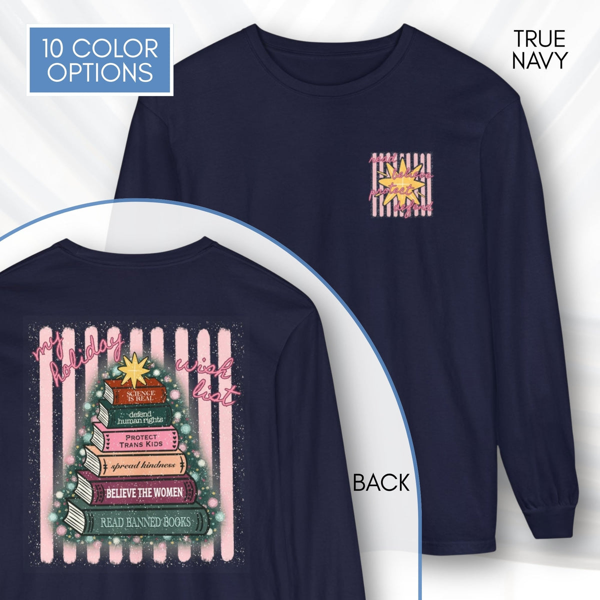 christmas-book-tree-unisex-long-sleeve-tee-holiday-activism-shirt-literary-activist-top-reader-gift-comfort-colors-true-navy