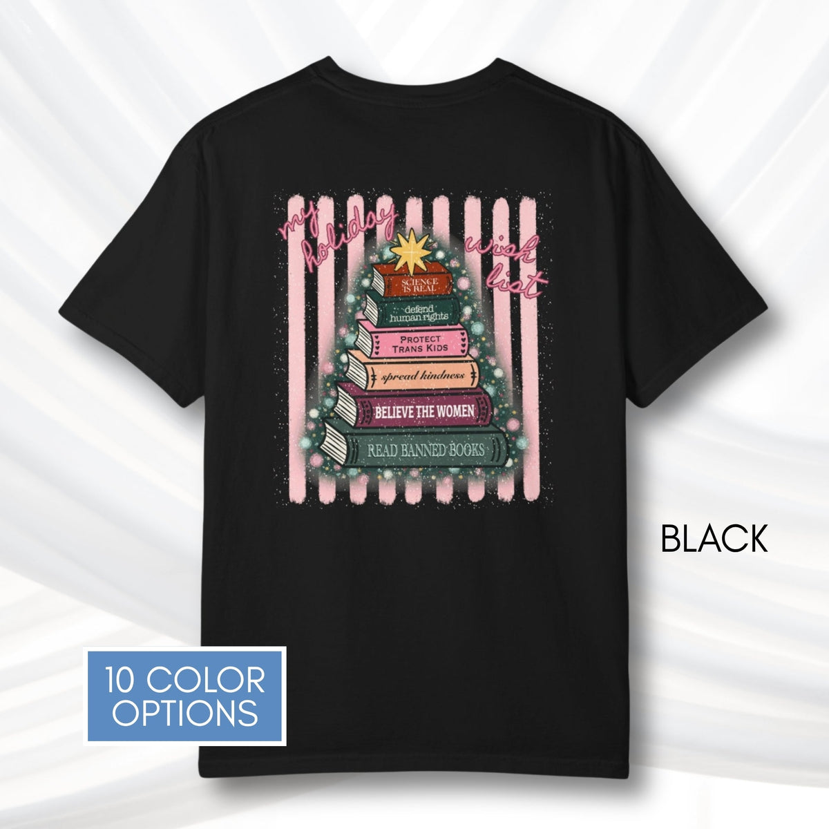 christmas-book-tree-unisex-tee-holiday-activism-tshirt-literary-activist-top-reader-gift-bibliophile-comfort-colors-black