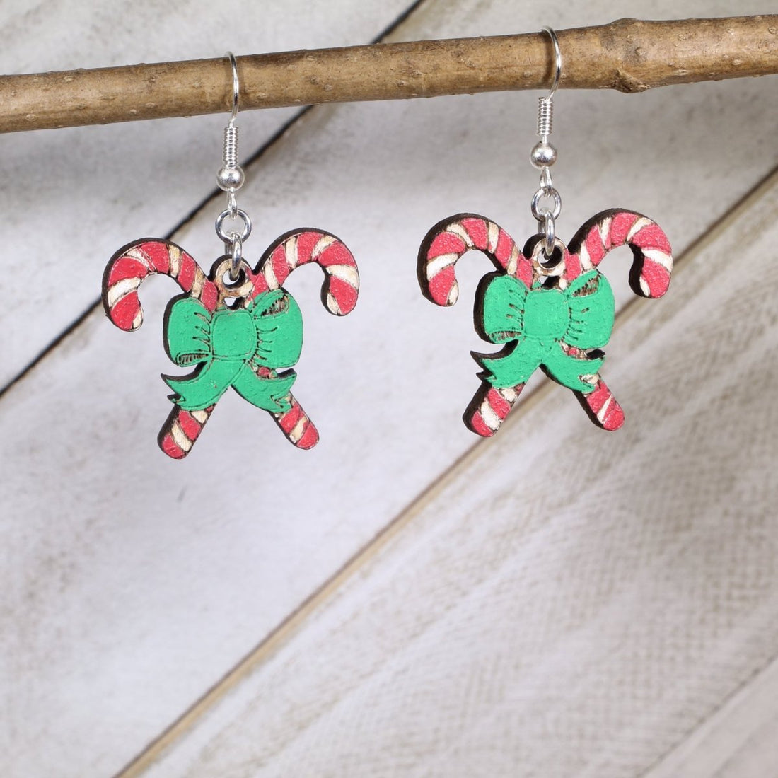 Christmas Candy Cane Wooden Earrings - Cate&
