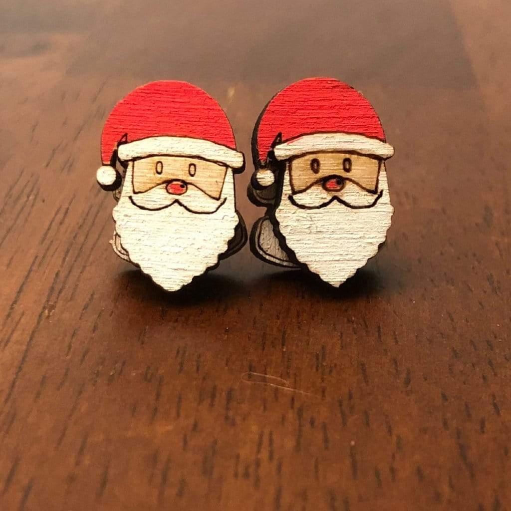 Christmas Santa Wooden Dangle Earrings - Studs - Cate&