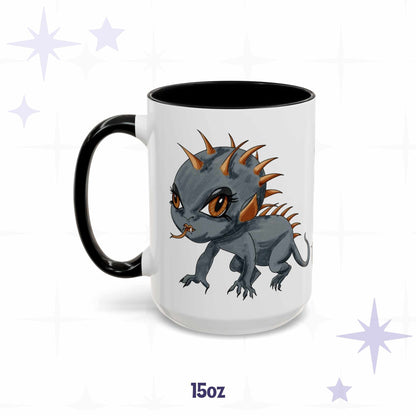 Cute Chupacabra cryptid mug in 15 oz, white with black accent handle and rim