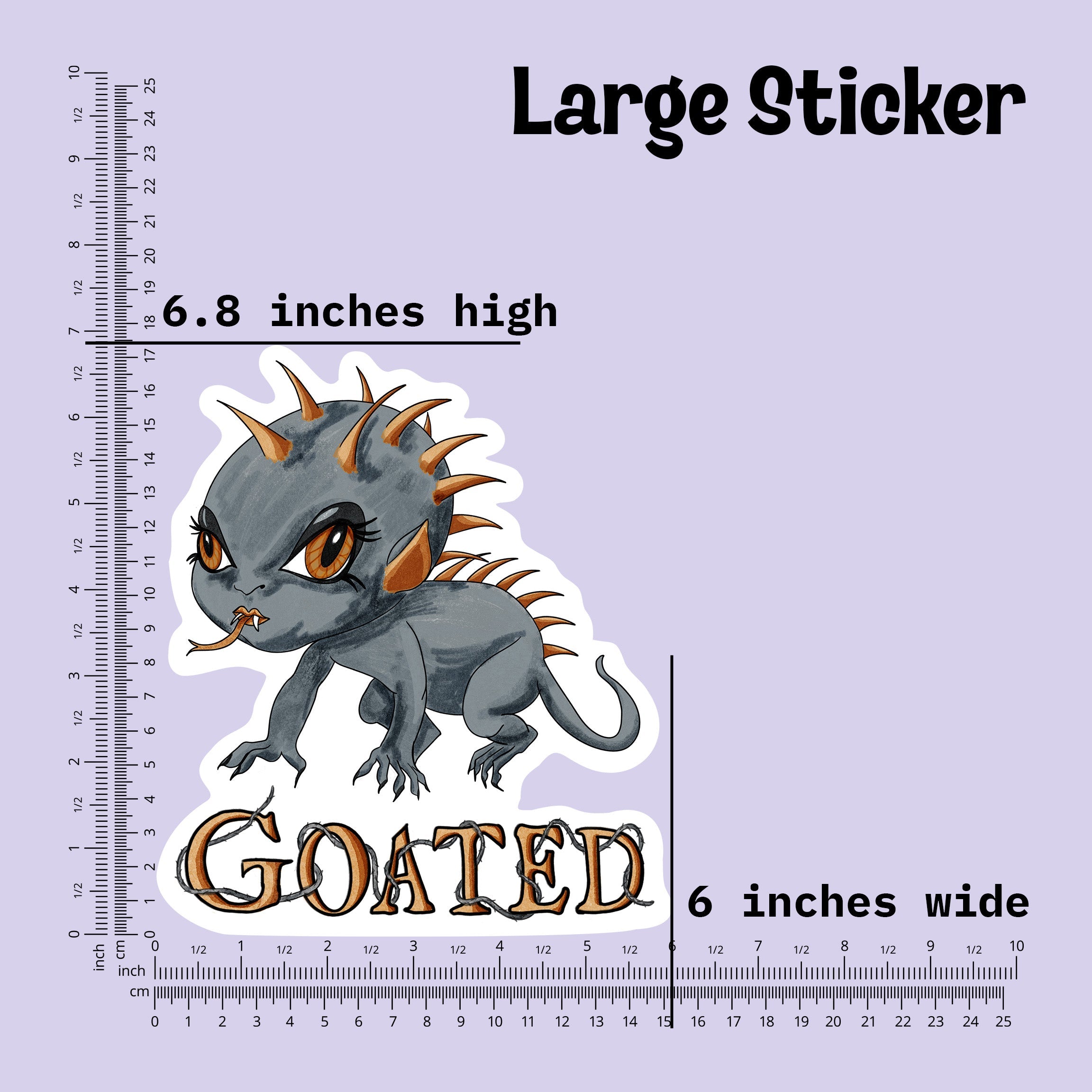 Large chupacabra sticker measured at 6.8 inches high and 6 inches wide