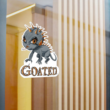 Large chupacabra cryptid sticker on a glass window in a modern interior
