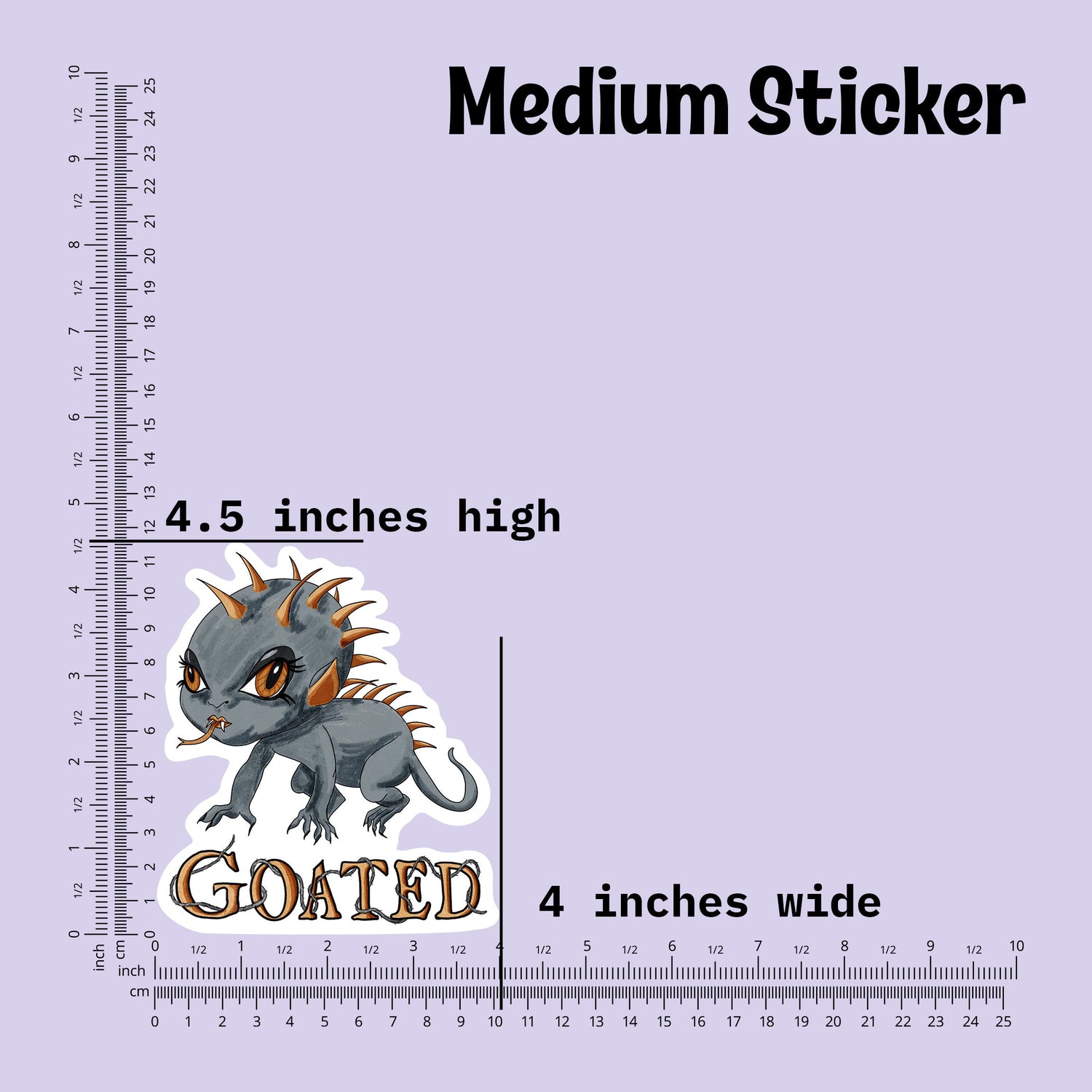 Medium chupacabra sticker measured at 4.5 inches high and 4 inches wide