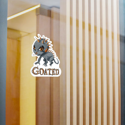 Medium chupacabra cryptid sticker on a glass window in a modern interior