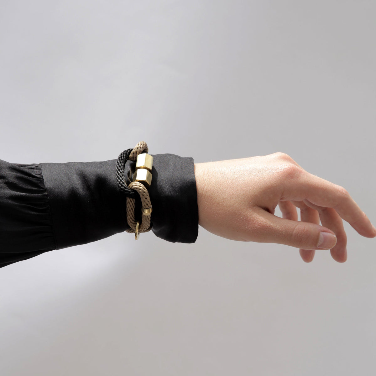 Circe Beige, Black &amp; Brass Looped Bracelet