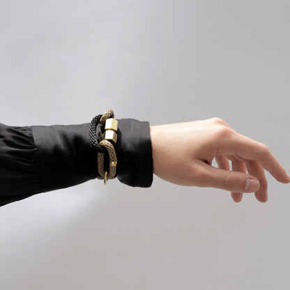Circe Beige, Black &amp; Brass Looped Bracelet