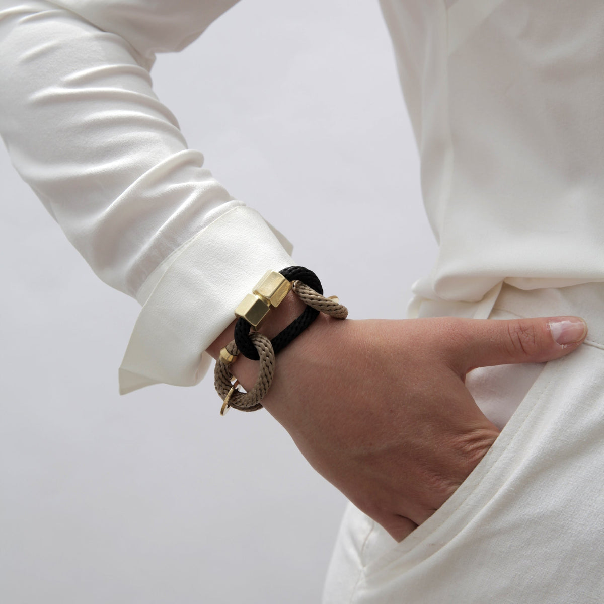 Circe Beige, Black &amp; Brass Looped Bracelet