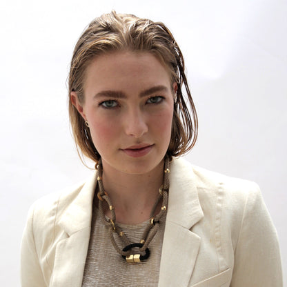 Circe Beige &amp; Black Rope Looped Necklace