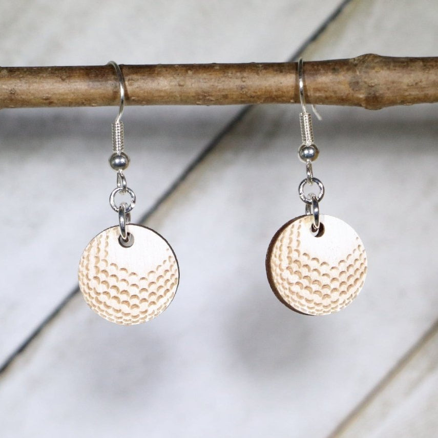 Classic Golf Ball Wooden Dangle Earring - - Cate&