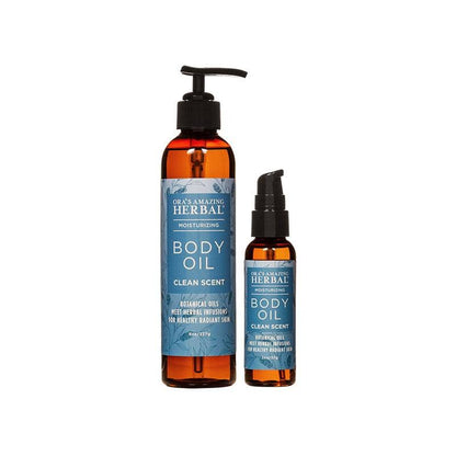 Clean Body Oil White Background 2oz &amp; 7.5oz Bottles