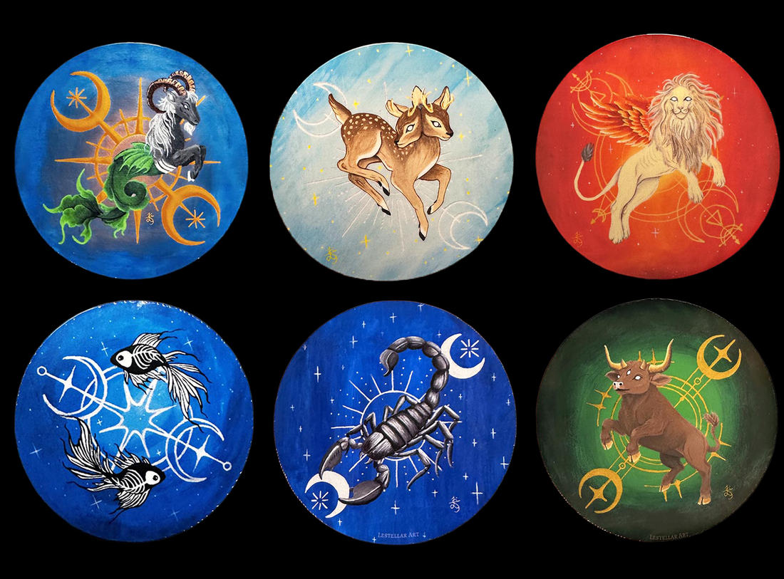 Zodiac Stickers, handpainted decals