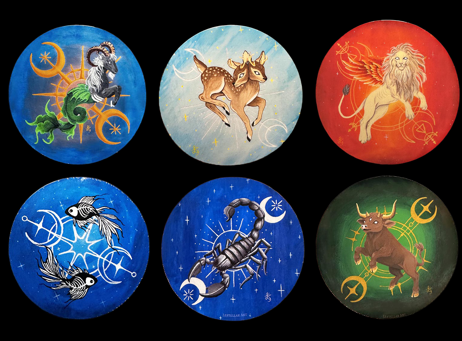 Zodiac Stickers, handpainted decals