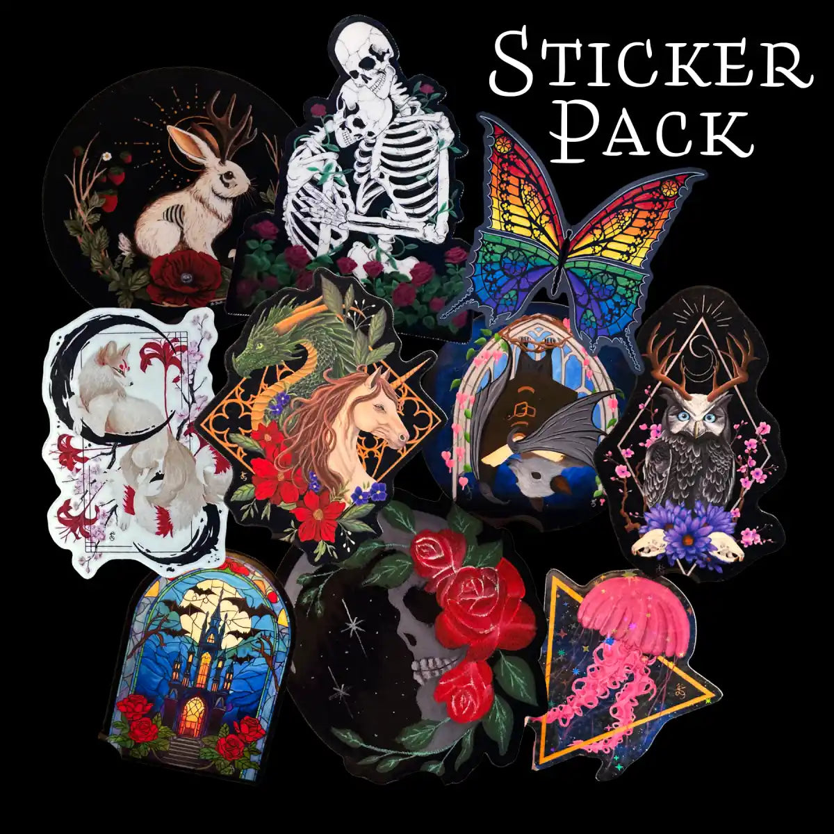 Set of Three Stickers, Dark Fantasy and Gothic Original Paintings