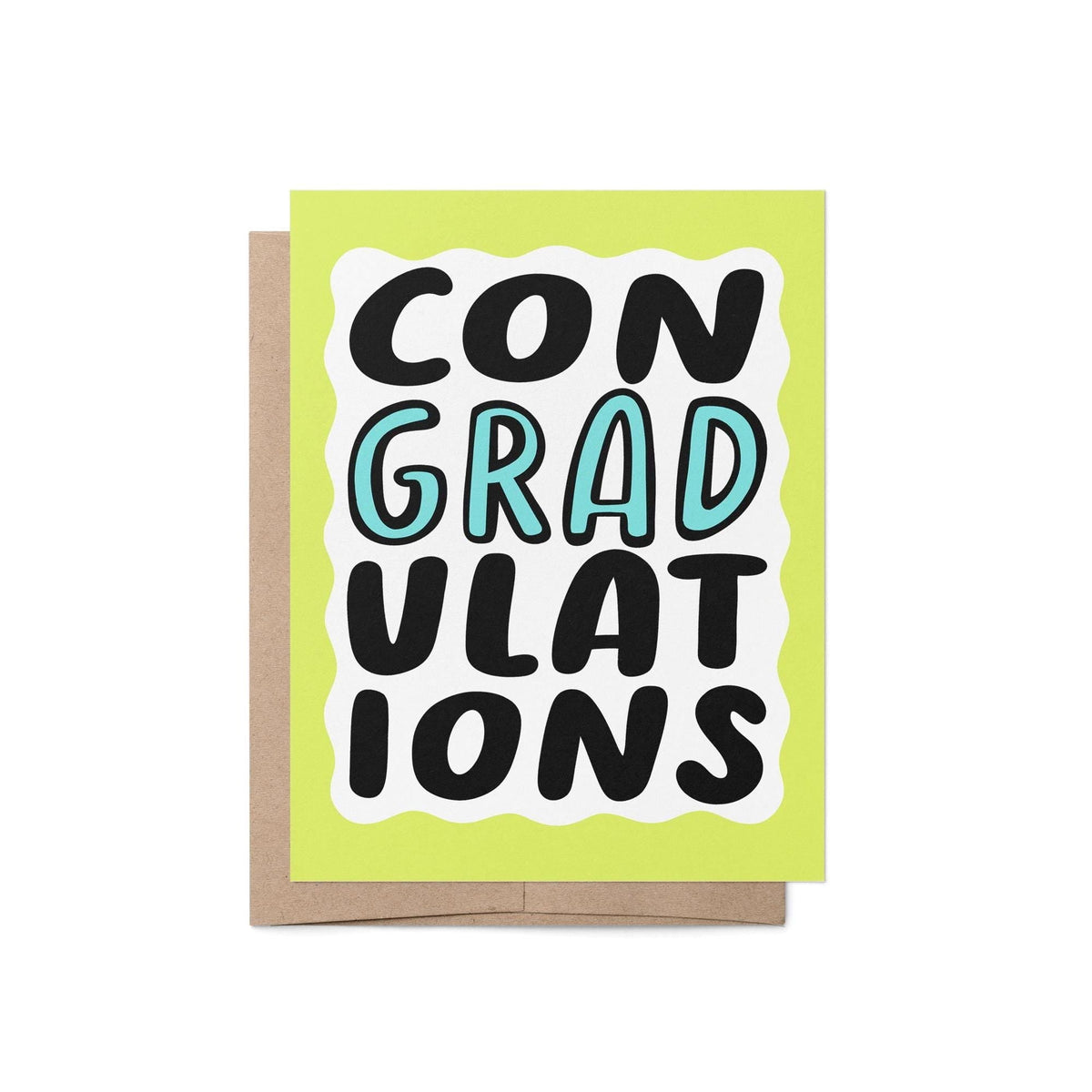 ConGRADulations graduation card detail — green squiggle border and hand lettering close up, by indie artist MangoIllustrated