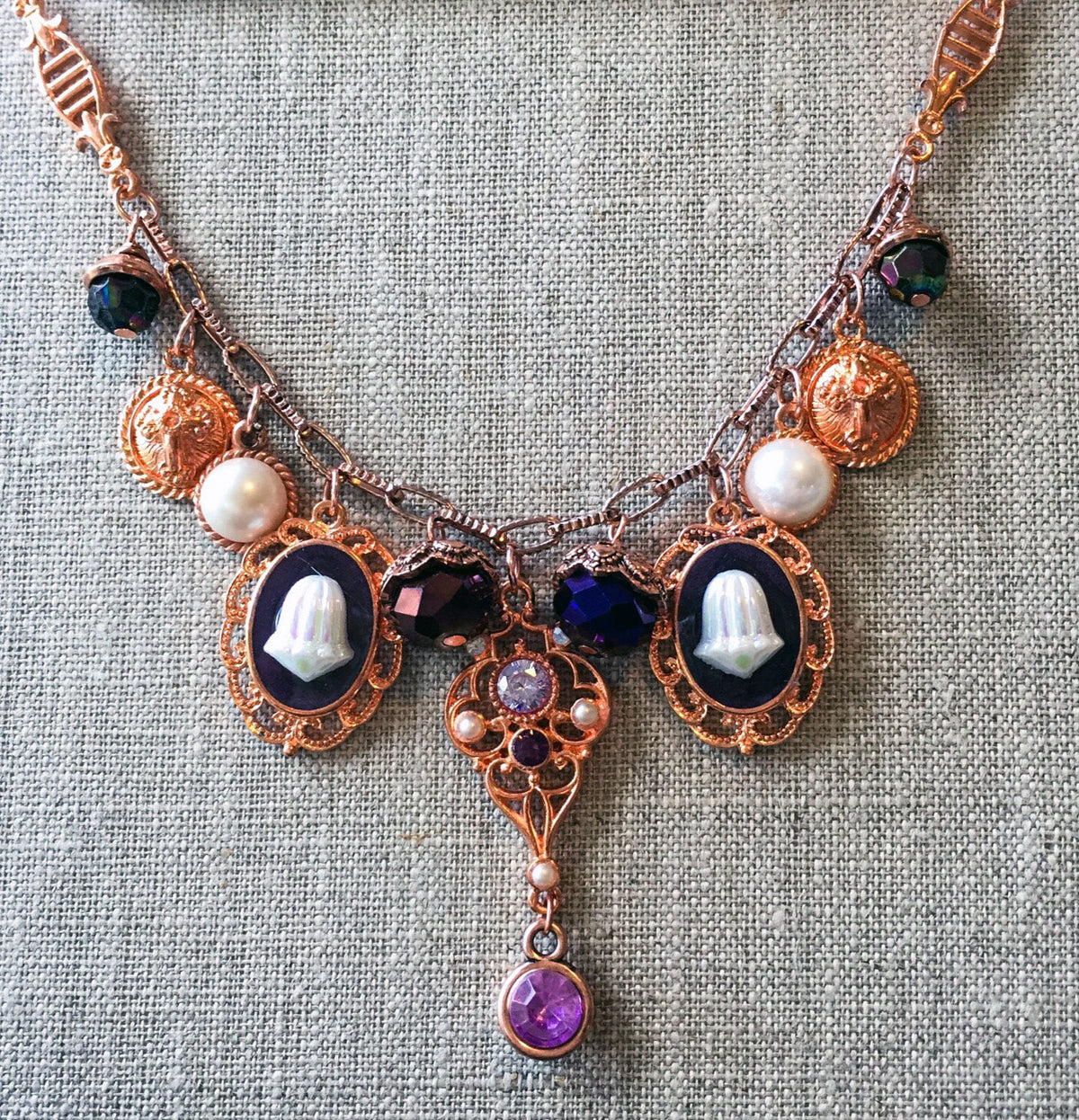 Copper, Pearl, and Purple Statement Necklace
