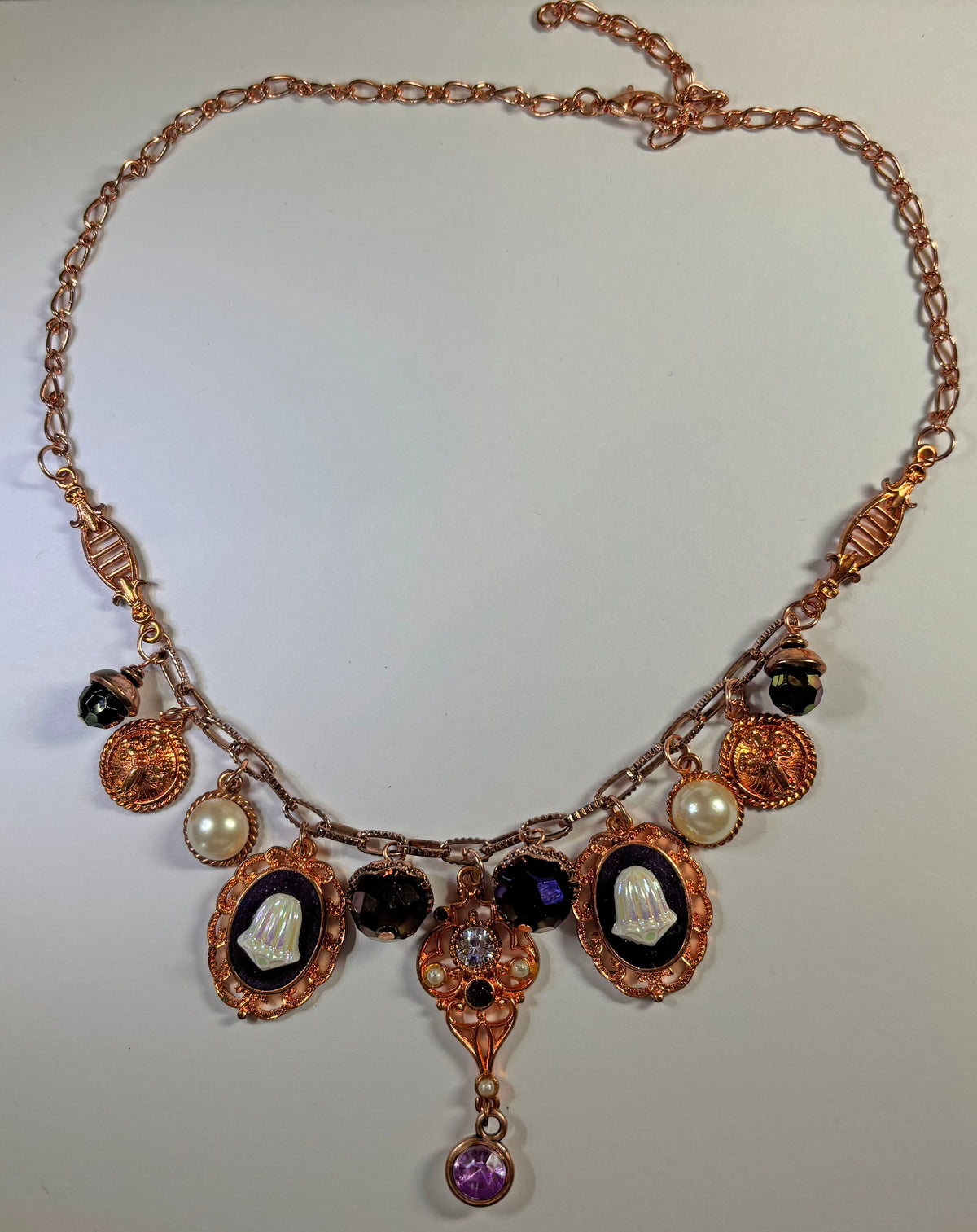 Copper, Pearl, and Purple Statement Necklace