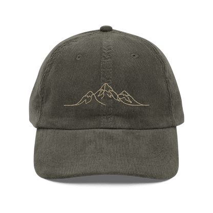 Corduroy Hat | Embroidered Mountain Line Art Cap | Minimalist Outdoor Gift - Heartland Stitch