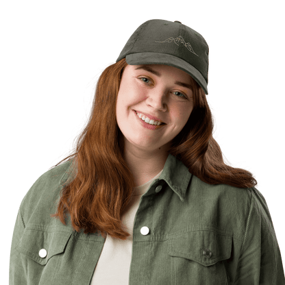 Corduroy Hat | Embroidered Mountain Line Art Cap | Minimalist Outdoor Gift - Heartland Stitch
