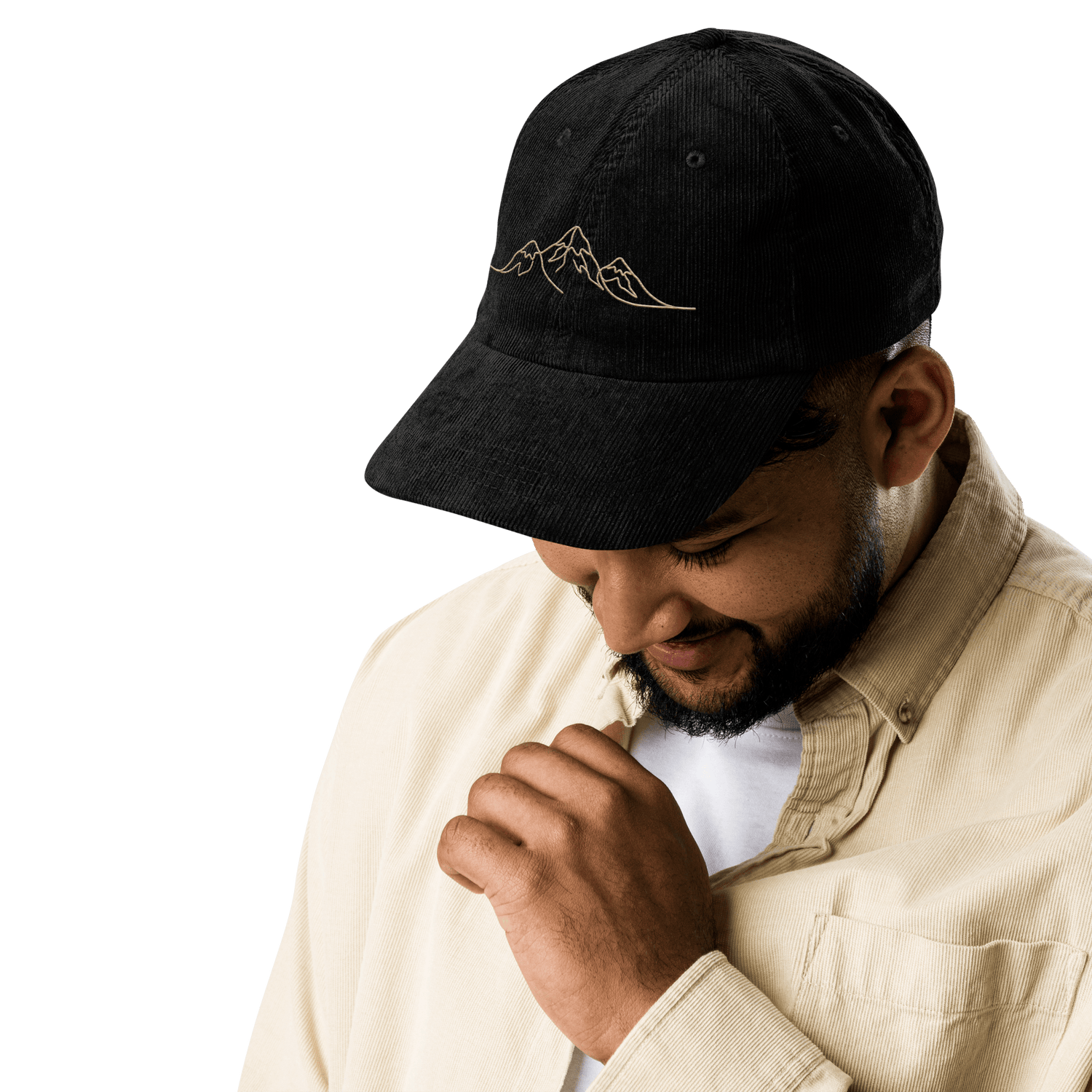 Corduroy Hat | Embroidered Mountain Line Art Cap | Minimalist Outdoor Gift - Heartland Stitch