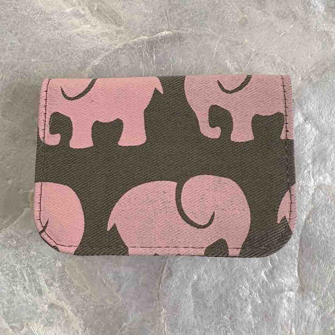 army green cotton cardholder from repurposed fabric with elephant print