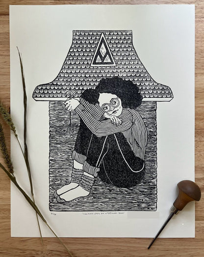 “I am home where the wildflowers bloom” Limited Edition Linoleum Block Print