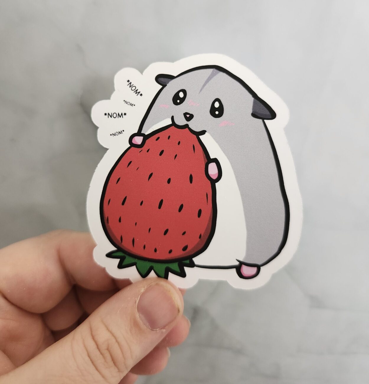 Nom Nom Nom Hamster Eating Strawberry Vinyl Sticker 3"