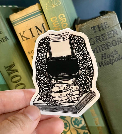 Hot Drink and a Book Sticker - weatherproof adhesive, UV protective laminate