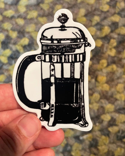 French Press Sticker - weatherproof adhesive, UV protective laminate